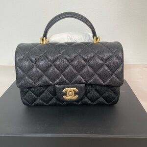 New CHANEL Caviar Quilted Mini Top Handle Rectangular Flap Bag